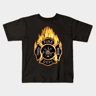 Flaming Gold Firefighter Badge Kids T-Shirt